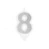BOUGIE CHIFFRE 8 PAILLETTE ARGENT 7 CM