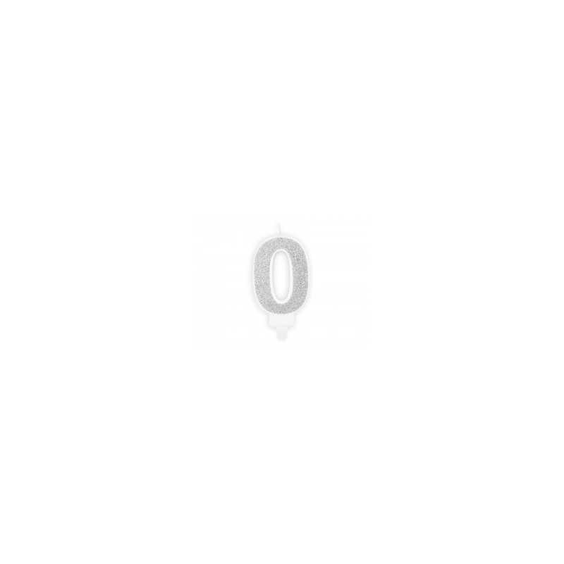 BOUGIE CHIFFRE 0 PAILLETTE ARGENT 7 CM