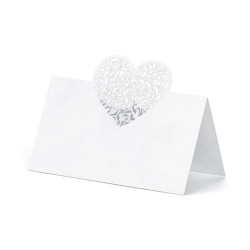 10 MARQUES PLACES BLANC NACRE COEUR DENTELLE 9 X 6.5 CM