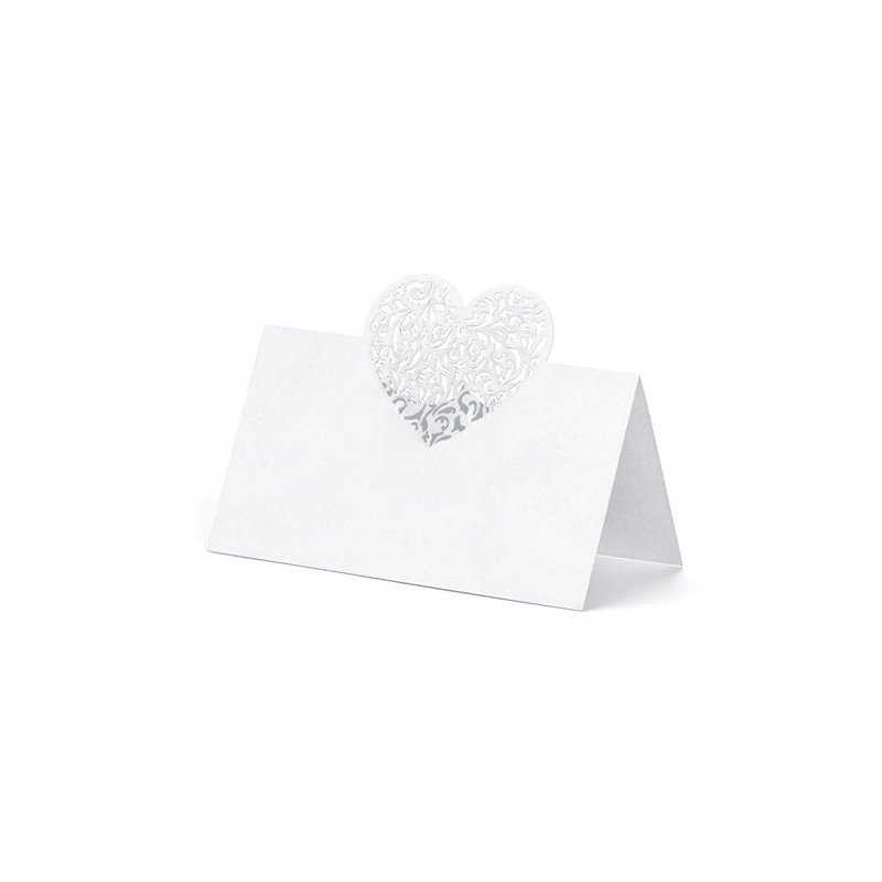 10 MARQUES PLACES BLANC NACRE COEUR DENTELLE 9 X 6.5 CM