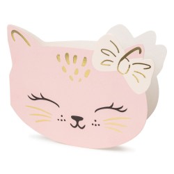 6 INVITATIONS + ENVELOPPES CHAT KITTY ROSE 13 X 10 CM