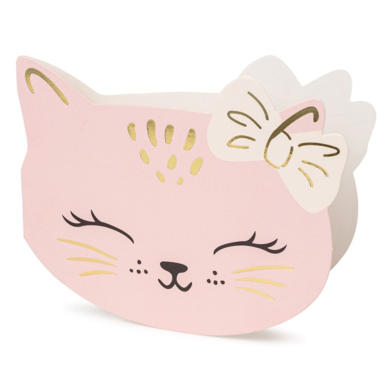 6 INVITATIONS + ENVELOPPES CHAT KITTY ROSE 13 X 10 CM