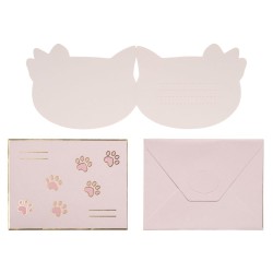 6 INVITATIONS + ENVELOPPES CHAT KITTY ROSE 13 X 10 CM