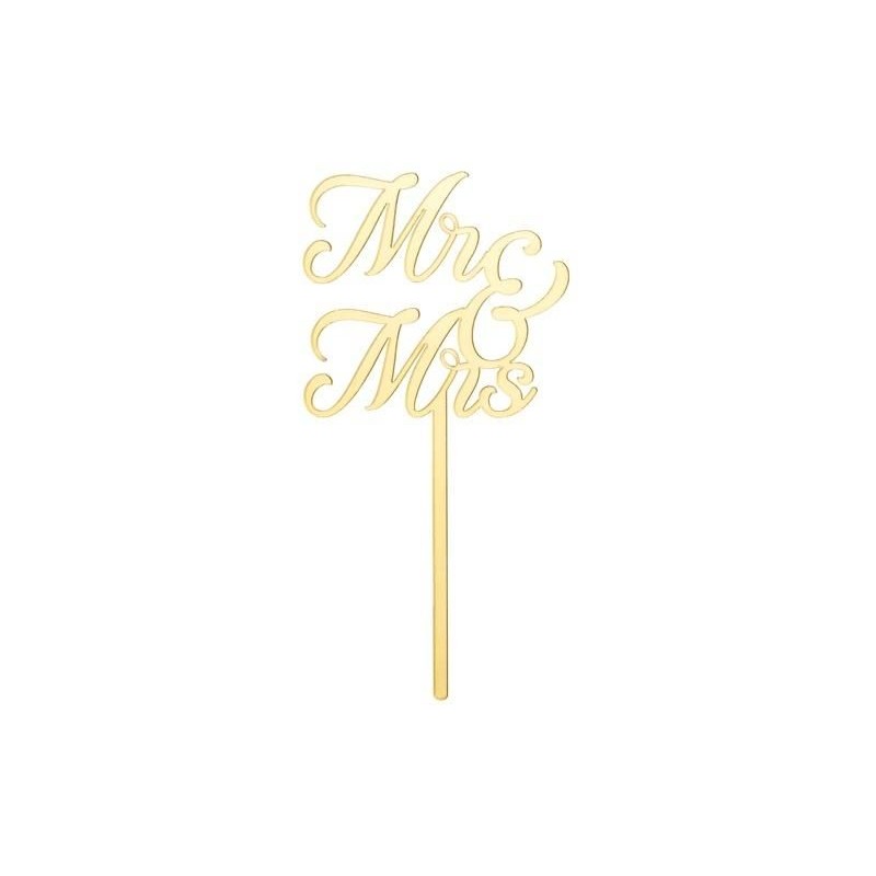 TOP OU PIQUE GATEAU CAKE TOPPER RESINE MR & MRS OR 8.3 X 16.5 CM