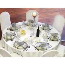 NAPPE EN TISSU BLANC BLANC RONDE DIAMETRE 230 CM