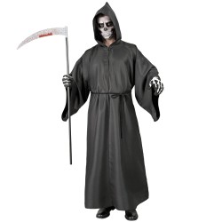 DEGUISEMENT GRIM REAPER TUNIQUE NOIRE A CAPUCHE CEINTURE CORDON TAILLE S-M