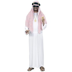 DEGUISEMENT HOMME SHEIKH OU EMIR ARABE BLANC COIFFE ROUGE TAILLE XL 