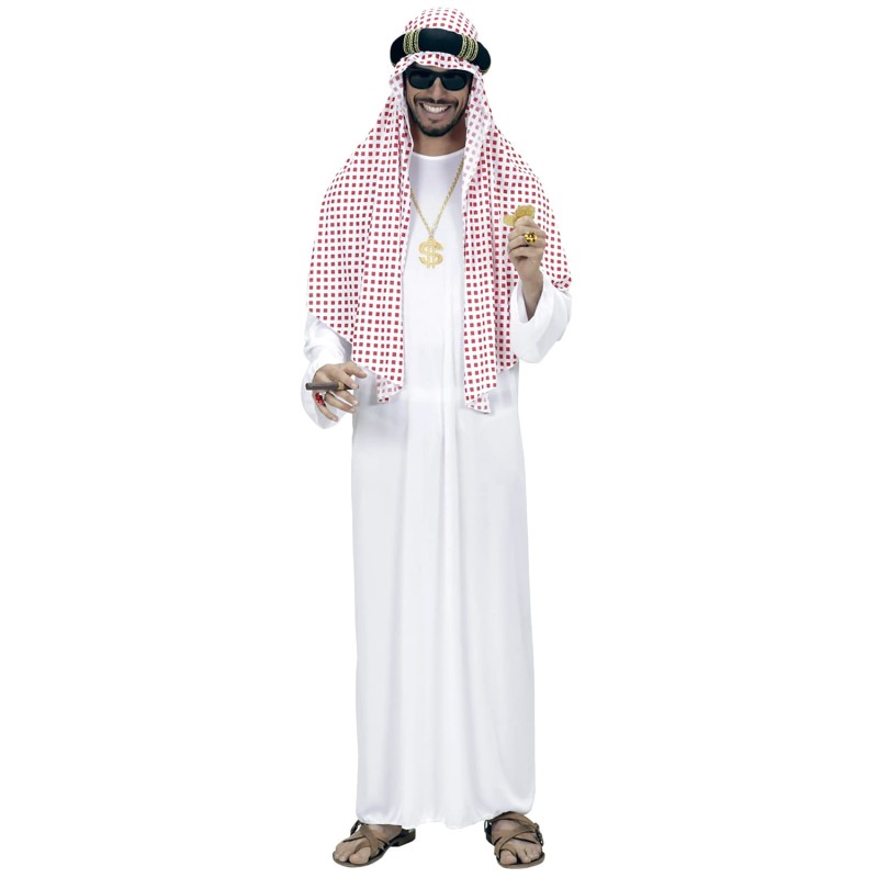 DEGUISEMENT HOMME SHEIKH OU EMIR ARABE BLANC COIFFE ROUGE TAILLE XL 