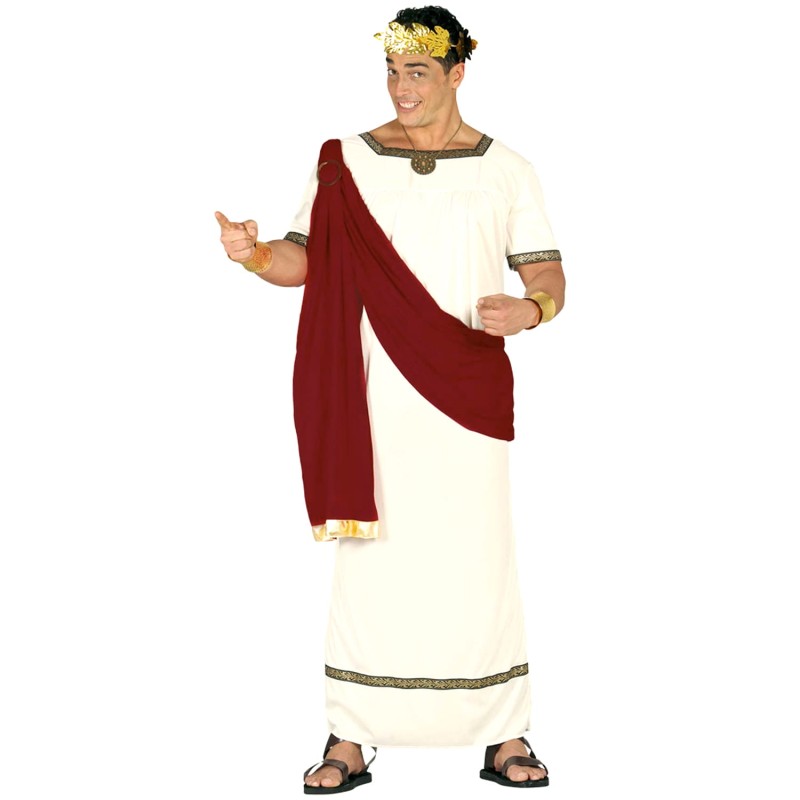 DEGUISEMENT HOMME TOGE GREC OU ROMAIN BLANC ET ROUGE TAILLE S