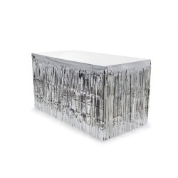 JUPE DE TABLE A FRANGES METALLIQUE ARGENT 80 X 300 CM