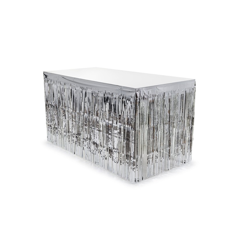JUPE DE TABLE A FRANGES METALLIQUE ARGENT 80 X 300 CM