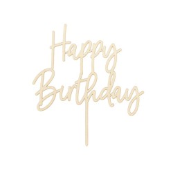 TOP OU PIQUE GATEAU CAKE TOPPER HAPPY BIRTHDAY EN BOIS 15 X 16.5 CM