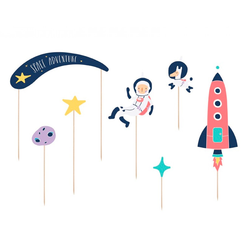 DECORATION CAKE TOPPERS ESPACE ASTRONAUTE 7 PIECES 9.5 A 24.5 CM