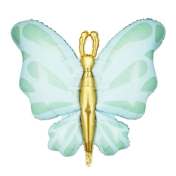 BALLON METALLIQUE PAPILLON BLEU PASTEL ET OR 69 X 69 CM 