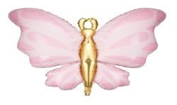 BALLON METALLIQUE PAPILLON ROSE PASTEL ET OR 69 X 69 CM 