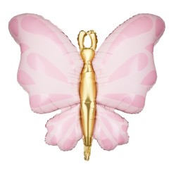 BALLON METALLIQUE PAPILLON ROSE PASTEL ET OR 69 X 69 CM 