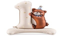 BALLON METALLIQUE OURS CHIFFRE 1 CREME SATIN GONFLAGE AIR 81 X 72 CM