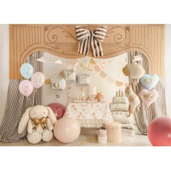 BALLON METALLIQUE LAPIN ASSIS CREME SATIN NOEUD OR GONFLAGE AIR 74 X 84 CM