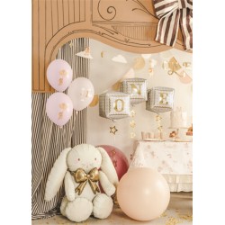 BALLON METALLIQUE LAPIN ASSIS CREME SATIN NOEUD OR GONFLAGE AIR 74 X 84 CM