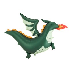 BALLON METALLIQUE DRAGON VERT CRACHANT DU FEU 120 X 90 CM