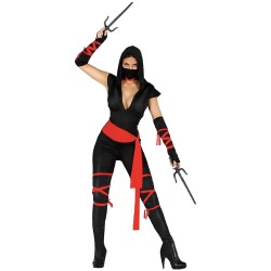 DEGUISEMENT FEMME NINJA NOIR ET ROUGE SANS MANCHE TAILLE L OU 42-44