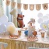 6 ASSIETTES EN CARTON TETE D'OURSON BRUN CHAPEAU BLEU 21 X 23 CM