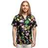 CHEMISE HAWAI FLAMANT ROSE ET ANANAS SUR FOND NOIR TAILLE M