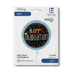 BALLON METALLIQUE ROND HAPPY GRADUATIONS COULEURS 46 CM 