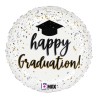 BALLON METALLIQUE ROND HAPPY GRADUATION NOIR ET BLANC 46 CM 