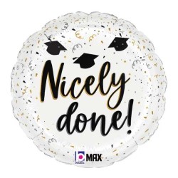 BALLON METALLIQUE ROND HAPPY GRADUATION NOIR ET BLANC 46 CM 