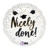 BALLON METALLIQUE ROND HAPPY GRADUATION NOIR ET BLANC 46 CM 