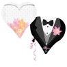 BALLON METALLIQUE 76 X 63 CM FORME DOUBLE COEUR WEDDING COUPLE 