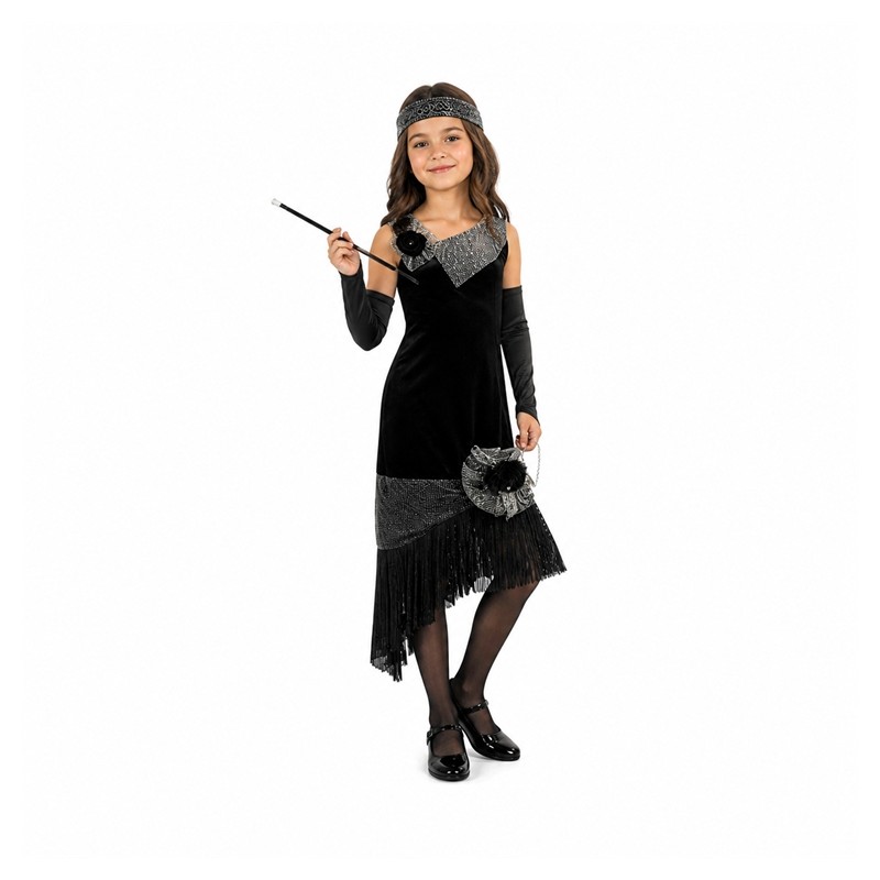 DEGUISEMENT ROBE CHARLESTON NOIRE GRISE COLETTE TAILLE 128
