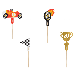 4 CAKE TOPPERS THEME VOITURE DE COURSE ENV. 12 CM