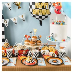 4 CAKE TOPPERS THEME VOITURE DE COURSE ENV. 12 CM