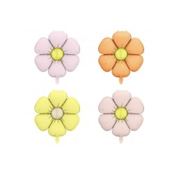 4 BALLONS METALLIQUES FLEUR MARGUERITE PASTEL JAUNE ROSE VIOLET ORANGE 45 CM