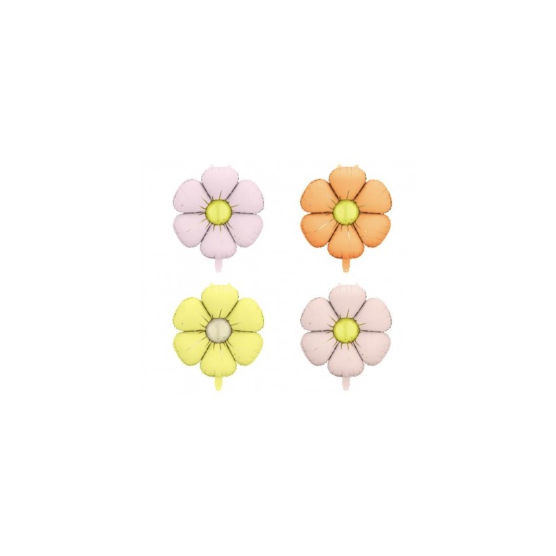 4 BALLONS METALLIQUES FLEUR MARGUERITE PASTEL JAUNE ROSE VIOLET ORANGE 45 CM