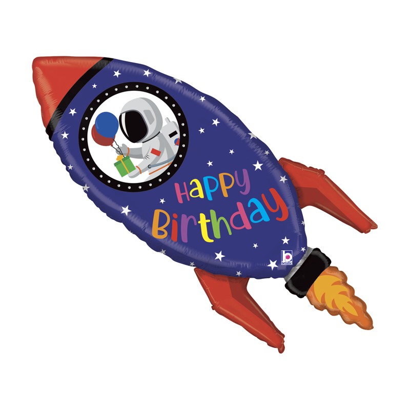BALLON METALLIQUE FUSEE BLEUE ET ROUGE 91 CM