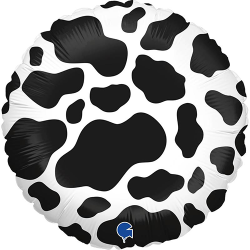 BALLON METALLIQUE ROND IMPRIME TACHES DE VACHE BLANC ET NOIR 46 CM 