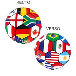 BALLON METALLIQUE ROND DRAPEAU MULTI PAYS COUPE DU MONDE 46 CM 