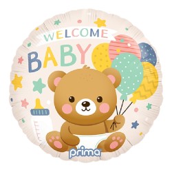 BALLON METALLIQUE ROND OURSON BRUN WELCOME BABY 46 CM 