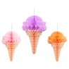 DECORATION 3 GLACES CONES PAPIER EVENTAIL DE 20 A 30 CM