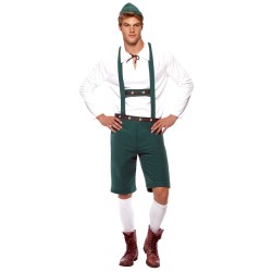 DEGUISEMENT BAVAROIS CHEMISE BLANCHE SALOPETTE VERTE TAILLE XL