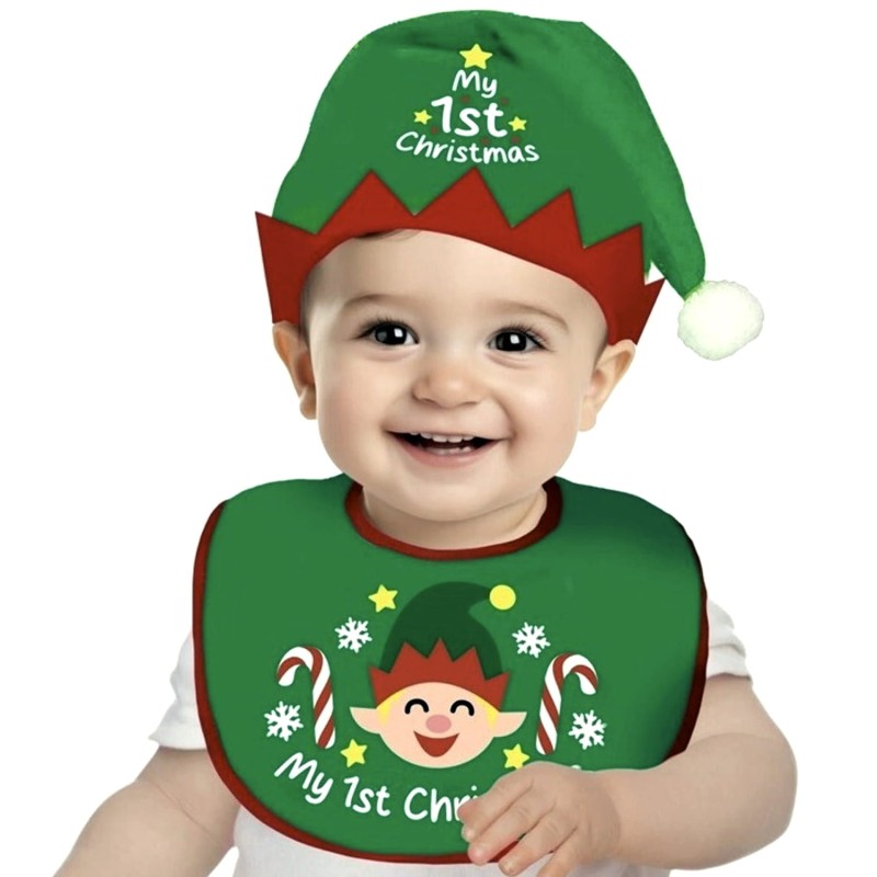 DEGUISEMENT BEBE BAVOIR + CHAPEAU OU BONNET LUTIN MY FIRST CHRISTMAS