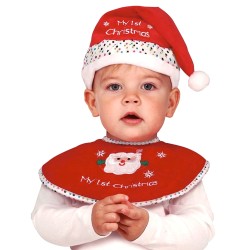 DEGUISEMENT BEBE BAVOIR + CHAPEAU OU BONNET PERE NOEL MY FIRST CHRISTMAS