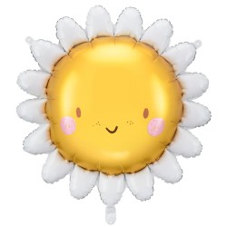 BALLON METALLIQUE FLEUR MARGUERITE JAUNE ET BLANCHE SMILEY 70 CM