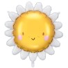 BALLON METALLIQUE FLEUR MARGUERITE JAUNE ET BLANCHE SMILEY 70 CM