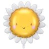 BALLON METALLIQUE FLEUR MARGUERITE JAUNE ET BLANCHE SMILEY 70 CM