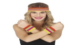 SET BANDEAU ET POIGNETS EPONGE MULTICOLORE FLUO