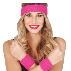 SET BANDEAU ET POIGNETS EPONGE ROSE FLUO